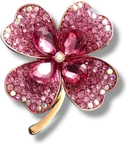Luxueuze Klavertje Vier Broche met Roze Kristallen