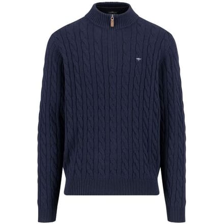 Fynch-Hatton Trui Troyer Zip Cable Knit Supersoft Cotton Navy / male