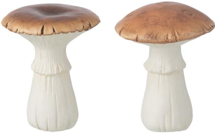 J-Line decoratie Paddenstoel - porselein - wit/bruin - small - 2 stuks