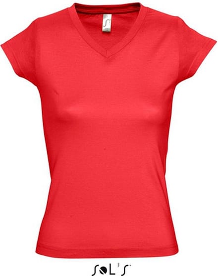 Set van 2x stuks dames t-shirt V-hals rood - 100% katoen - Basic fit - 150 grams kwaliteit, maat: 40 (L)