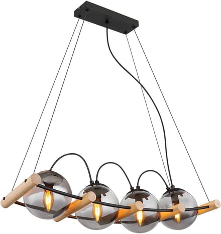 Globo - hanglamp - Leona - zwart - glas smoke glas - grote eettafellamp - E27 - 15883-4H