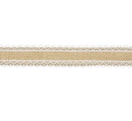 PARTYDECO - Natuurlijk jute lint met kanten rand 4 cm x 5 m voor rustieke bruiloft
