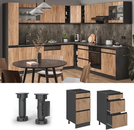 Module Ladekast Keuken 40 cm J-Shape Krachtig Eiken & Antraciet - R-Line Serie