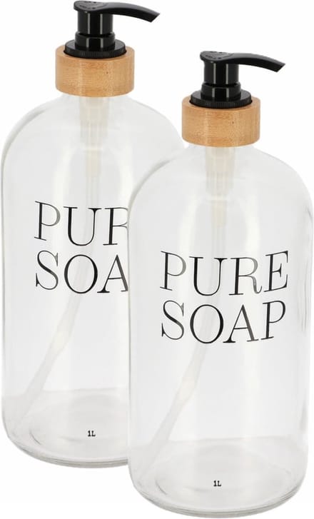 Tendance Zeeppompje - 2x - 1L - glas / bamboe - rond - pure soap - vrijstaand