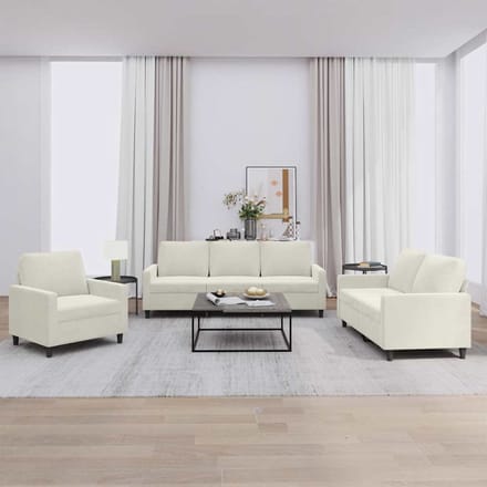 vidaXL - 3-delige - Loungeset - met - kussens - fluweel - crèmekleurig