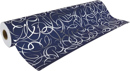 Luxe cadeaupapier rol zilver arabesque blauwe achtergrond inpakpapier