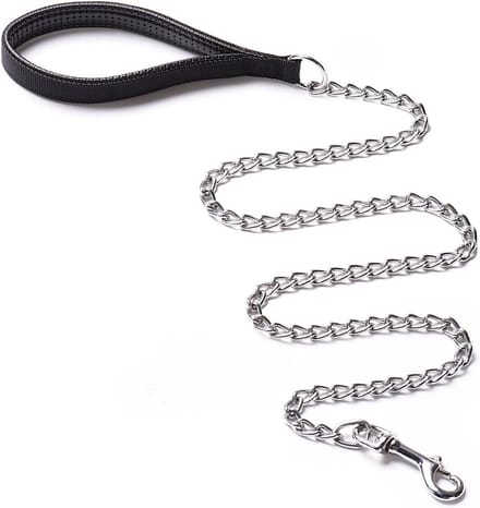 Anti-Bite Metal Dog Leash with PU Leather Handle for Puppy Small Medium Large Dogs (180cm)