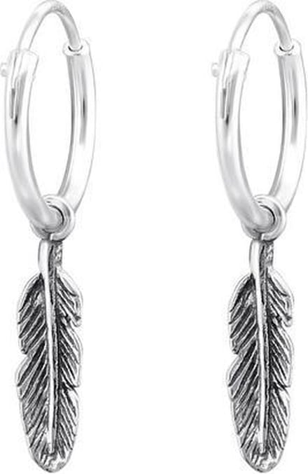 Amanto Oorbellen Caden - 925 Zilver Geoxideerd - Veer - 3x24mm