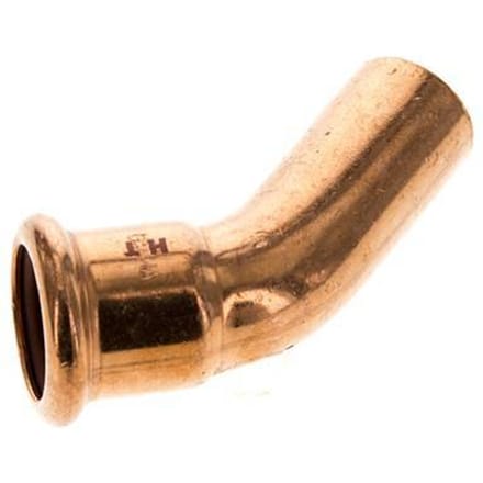 45 graden L-Perskoppeling - 22mm Persmof & 22mm Buiseinde - Koperlegering