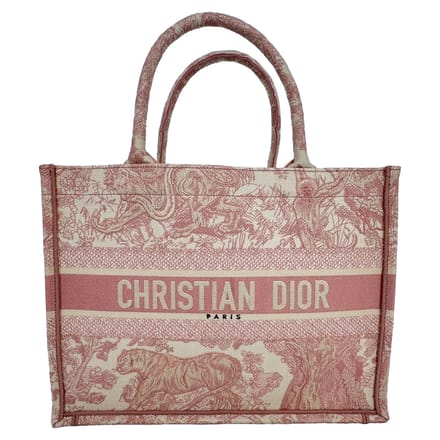 Dior Medium Book Tote Toile de Jouy geborduurde tas in roze canvas