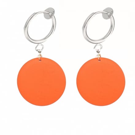 Klem Oorbellen - Oranje Hout - Rond - 2 cm
