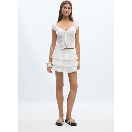 Stradivarius Broekrok van bambula met volants  Ecru M