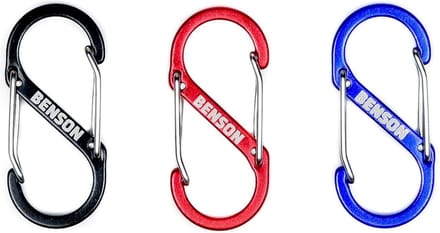 Benson Dubbele karabijnhaak set - 22 x 50 mm - Zwart, rood en blauw - 3 stuks