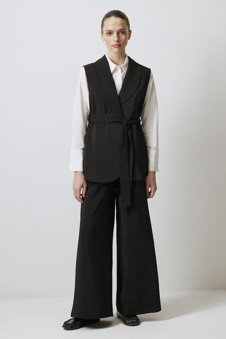 Touché Privé - Cupro set van gilet en broek - Zwart - Dames