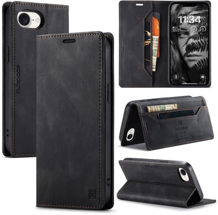 Luxe Flip Case met RFID Bescherming Kaarthouder en Magneetsluiting voor Apple iPhone 17e / 16e _ Zwart