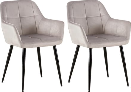 CLP Emia Set van 2 eetkamerstoelen - Met armleuning - Velvet - licht grijs