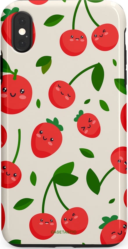 Casetastic hoesje geschikt voor Apple iPhone XS Max - Dubbellaagse bescherming - Knappe Kers - Fashion Case - Crème Rood Wit Groen
