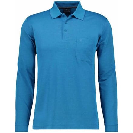 Ragman Softknit Polo Longsleeve Uni Breast Pocket Aqua Blue / male