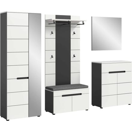 Canu kledingkastcombinatie inclusief zitkussen wit NB Basaltgrijs NB - 37x255x190cm