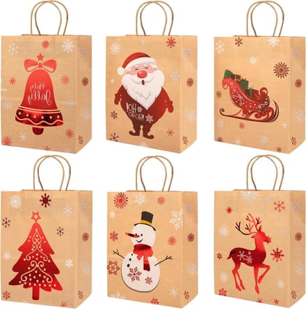 Herbruikbare kerstcadeauzakjes van kraftpapier voor kerstfeest - 24 stuks, diverse stijlen