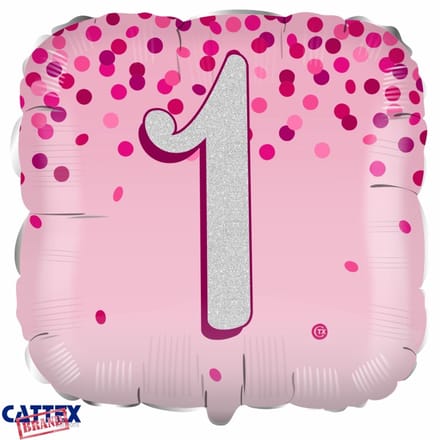 1 jaar Folieballon roze, square, 45 cm