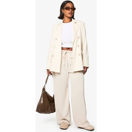 boohoo Dames PLUS TREKKOORD BROEK MET WijDE BENEN | Steen | Maat: 48