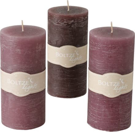 Boltze - Stompkaarsen - Set van 3 - Paars, Bruin, Roze/paars - 15x7cm