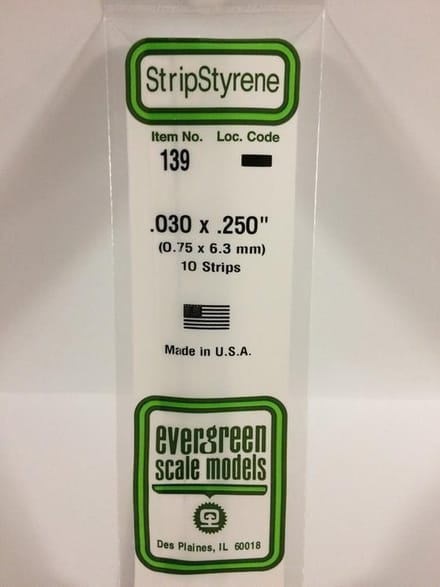 Evergreen Modelbouwdecoratie - 139 Strip 0,8mmX6,4mmX35cm - 10 stuks Styreen