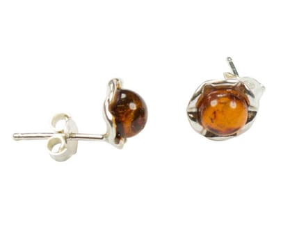 Zilveren knop oorbellen Barnsteen / Amber 925 zilver