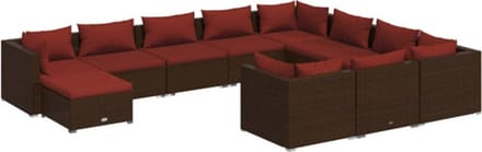 vidaXL - 11-delige - Loungeset - met - kussens - poly - rattan - bruin