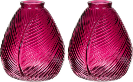 Bellatio Design Bloemenvaas - 2x - paars transparant glas - D14 x H16 cm - vaas