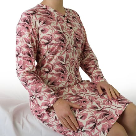 Medaillon Dames Nachthemd - Gebloemd Dessin - Katoen - Roze - Maat L