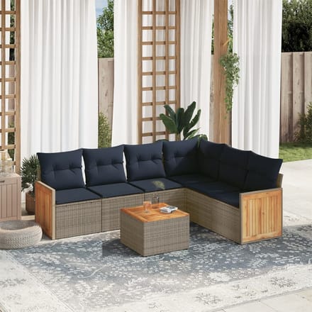 vidaXL - 7-delige - tuinbankset - met - kussens, - grijs - polyrotan