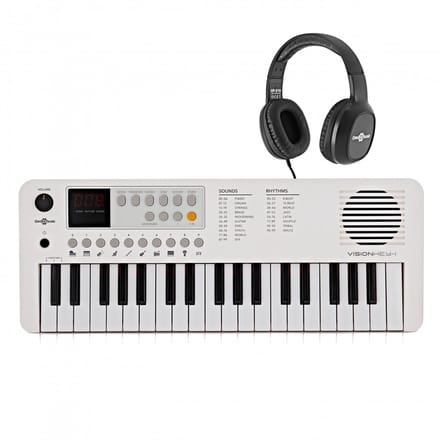 VISIONKEY-1 Draagbaar Minikeyboard met 37 Toetsen en Hoofdtelefoon, Wit