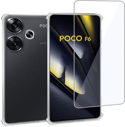 Geschikt voor POCO F6 - Hoesje + Screenprotector – Gehard Glas Cover + Shock Proof Case - Transparant