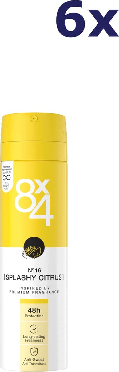8x4 Deospray - No.16 - Splashy Citrus - 6x 150 ml - Voordeelverpakking