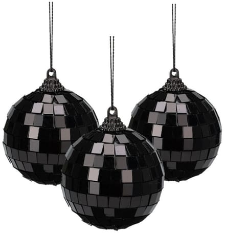 Christmas Decoration discobal kerstbal - 6x - zwart - 10 cm - kunststof