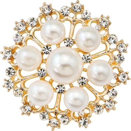Fako Bijoux® - Broche - Parel Kristal Jessica - 35x35mm - Goudkleurig