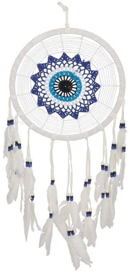 Gerimport Dromenvanger/dreamcatcher - mobiel - blauw - veertjes/kraaltjes - 28 cm