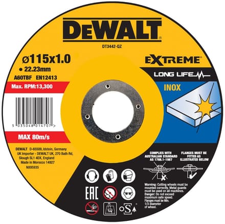 DeWALT DT3442 EXTREME™ Doorslijpschijf RVS 115mm