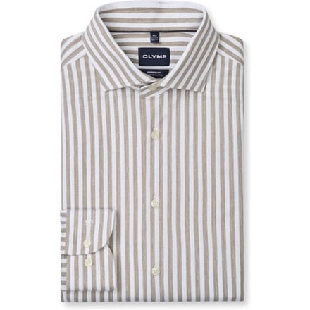 OLYMP Smart Business modern fit overhemd - tricot - bruin met wit gestreept