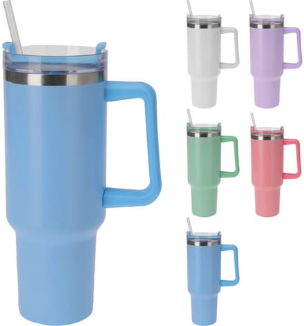 Excellent Houseware isoleerbeker RVS 1200ml met rietje - grote drinkbeker.