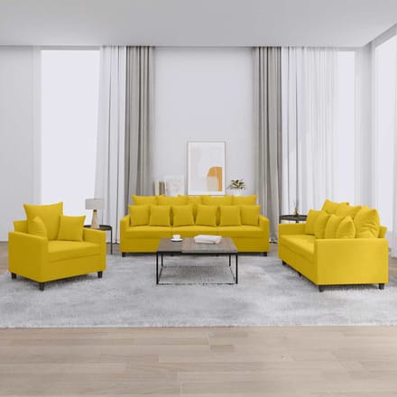 vidaXL - 3-delige - Loungeset - met - kussens - fluweel - geel