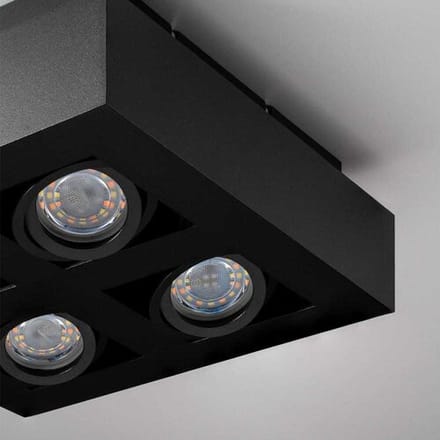 Pollux nero II II by LUSENZ - Vierkante 4-lichts plafondlamp met richtbare spots, matzwarte coating en interieur