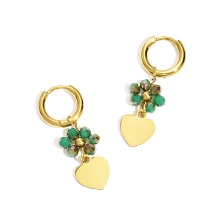 Oorbellen flower gold green - waterproof - kadotip - hartje