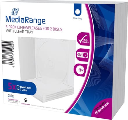 MediaRange Cajas CD doble, 10 mm, Transparente, 5 unidades Jewel case 2 schijven Transparant