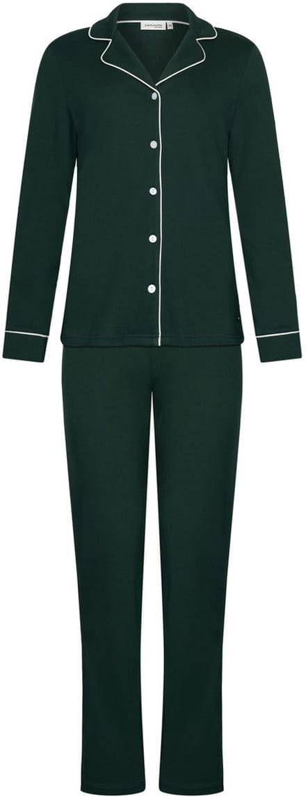 Pastunette Premium - Pyjama - Emerald - Katoen - Interlock - Donkergroen - Doorknoop - Maat 38