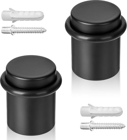 Deurstoppers voor op de vloer opschroefbare 2x Deurhouder RVS Ø30x40mm Deurstopper Zwart inclusief schroeven en pluggen