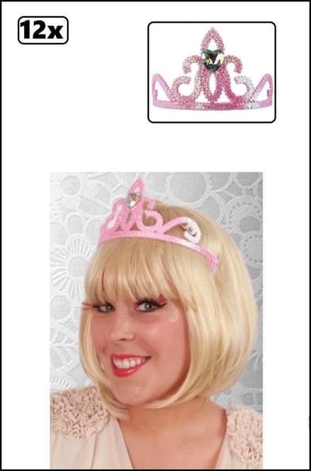 12x Tiarakam roze zilver met steen