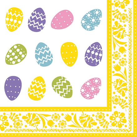 8x 50 Servetten 3-laags 1/4 vouw 40 cm x 40 cm Coloured Eggs